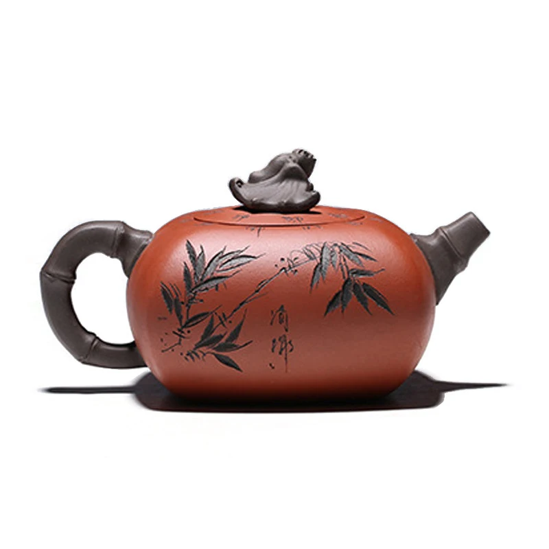 Chinese Style Square Shape Teapot, Purple Clay Raw ore Dahongpao, Kung Fu Household, Pure Handmade, 380cc, Tea Pots, 1Pc