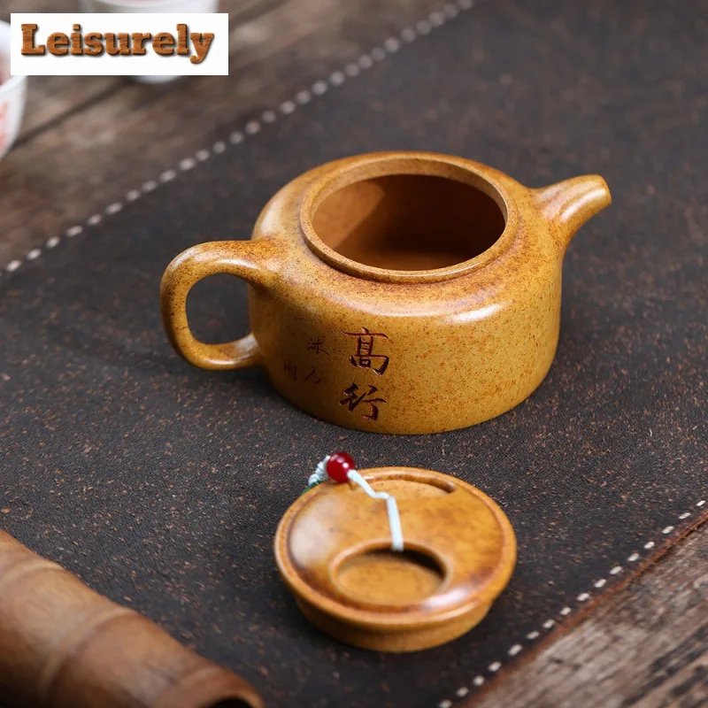 220ml Yixing Purple Clay Teapots Handmade Cattle Lid Lotus Seed Pot Raw Ore The Keel Gold Sand Tea Making Kettle Zisha Tea Set