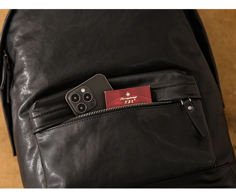 PNDME einfache lässige Luxus echtes Leder Herren große Kapazität Rucksäcke Outdoor-Reise Designer Rindsleder Laptop schwarze Tasche – Detail 14