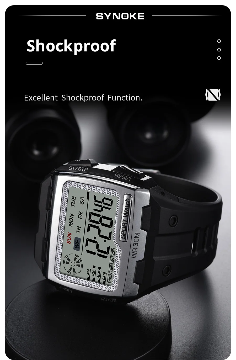 Synoke digitaluhr für männer große zahlen leicht zu lesen 3atm wasserfeste männer digitaluhr outdoor sport leuchtende funktion – Detail 8