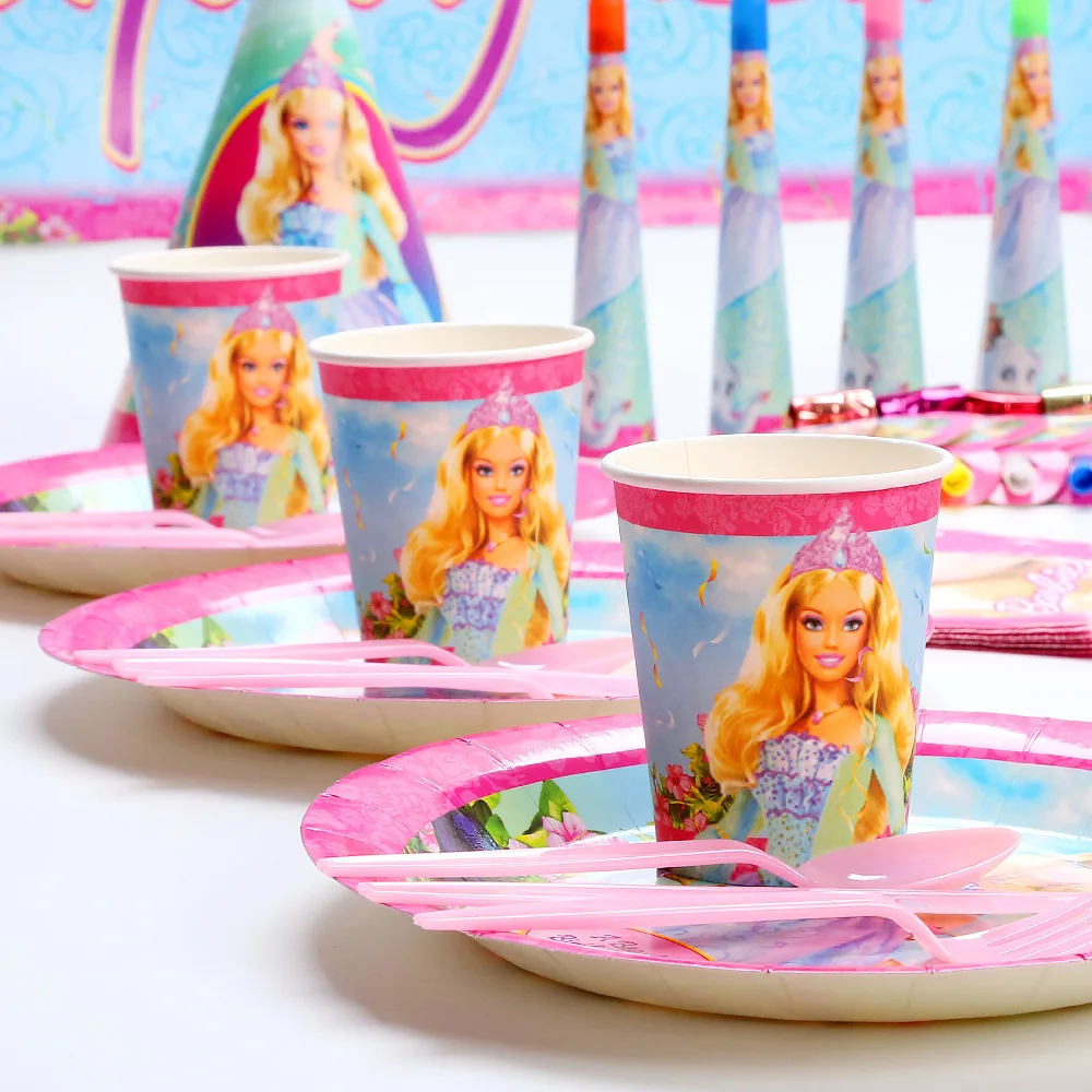 Princess Girl Birthday Party Decoration Set Barbie Theme Kids Tableware  Tools Ne