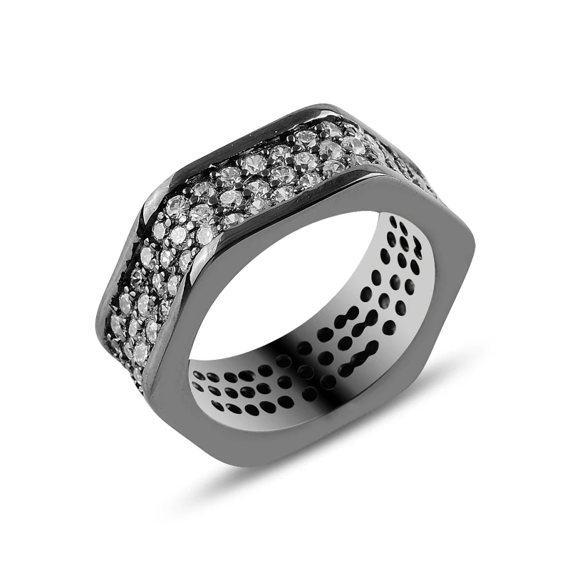 

Silver 925 Sterling Black Rhodium Zircon Stone Ring
