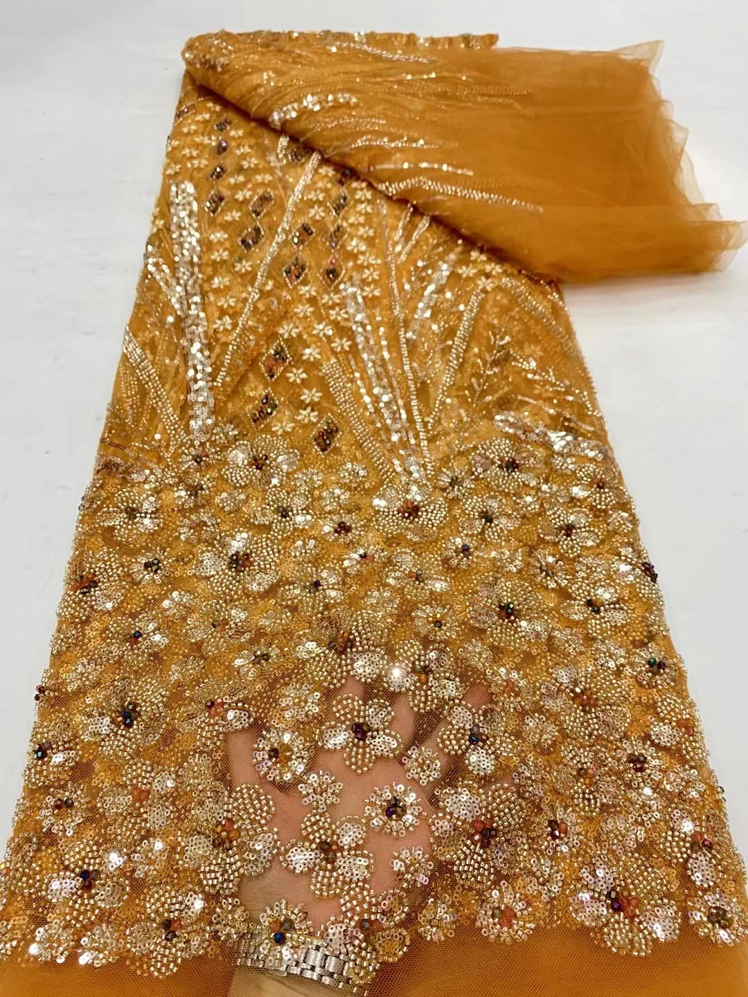 Tessuto di pizzo di Tulle ricamo Guipure cucito nigeriano africano, abiti, paillettes cotone di alta qualità, ultimo, 5 yarde, 2024 DP0174