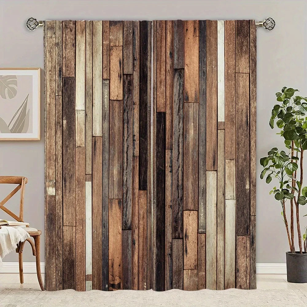 Cortinas de madera para decoración de puerta, semisombra 3D, varilla impresa Digital, cortinas de bolsillo para sala de estar, oficina, decoración del hogar, nueva moda, 2 piezas