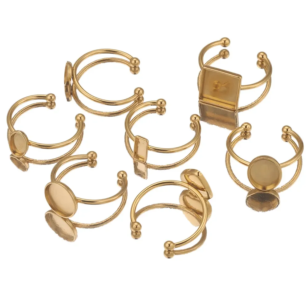 10pcs 조정 가능한 스테인레스 스틸 오픈 링 설정 DIY accessorie 만들기 보석 재료에 대 한 빈 기본 베젤 카보 숑 반지
