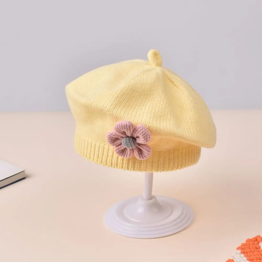 Knitted Baby Beret Hat for Infant Girls Solid Color