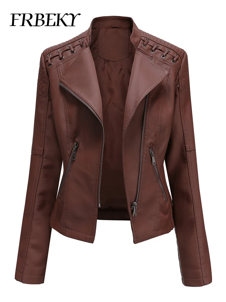 Spring Autumn Short Section Long Sleeve Zipper Jacket Slim Faux Leather Jacket Casual Solid Color Fashion Jacket Loose Outwear