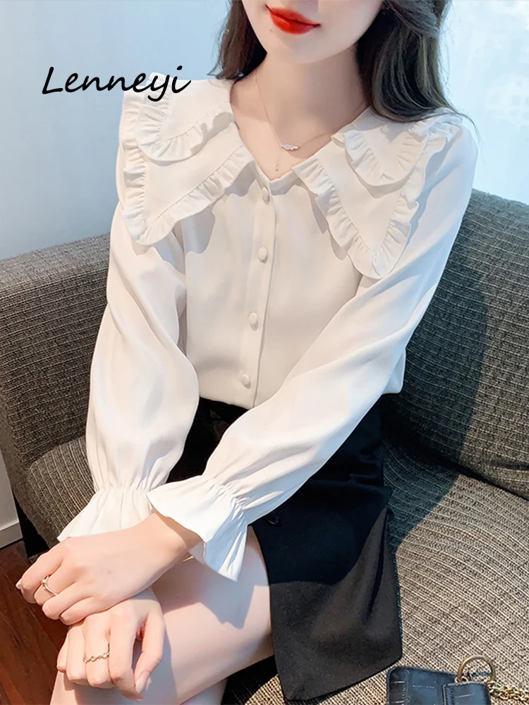 

Fashion Autumn Woman Blouses 2024 Flounce Long Sleeve White Shirt Tops Woman Elegant Blouse Shirts Top Women's Blouses Clothes