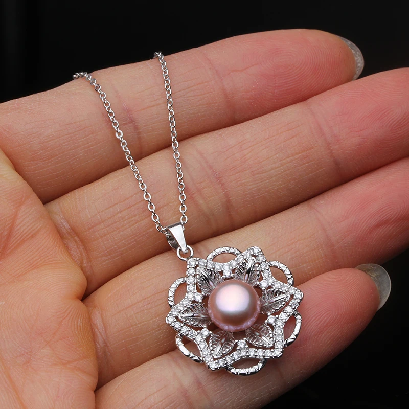 Wedding 925 Sterling Silver Big Cute Natural Pearl Pendant Women White Black