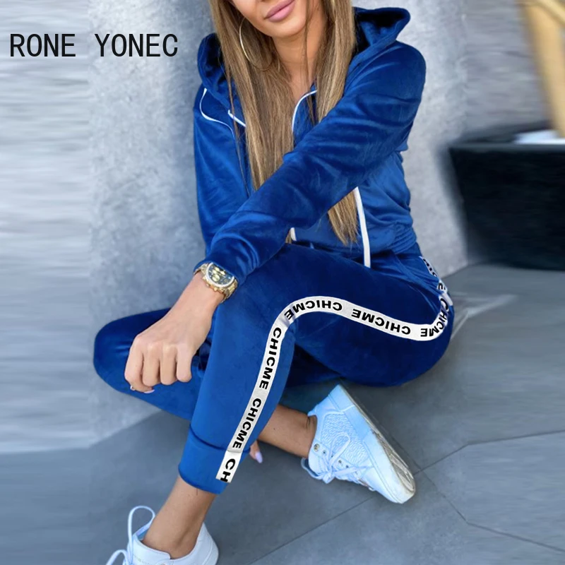 

Women Side Stripes Letter Pattern Hooded Long Sleeves Jacket Top & Drawstring Bottom Ankle-Length Pants Sets