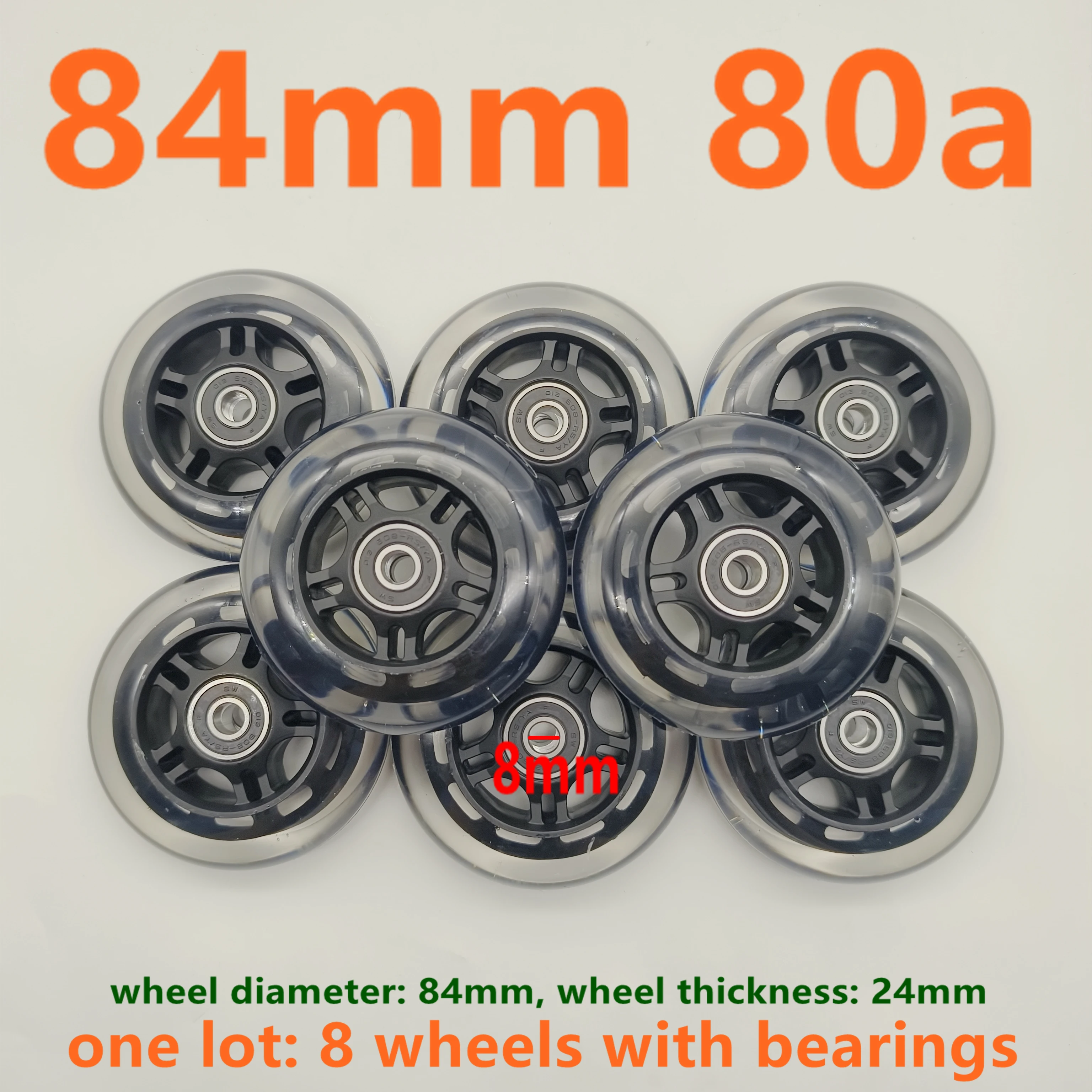 roller wheel skating wheel 84mm 84x24 mm 80a PU material transparent roller skating wheels
