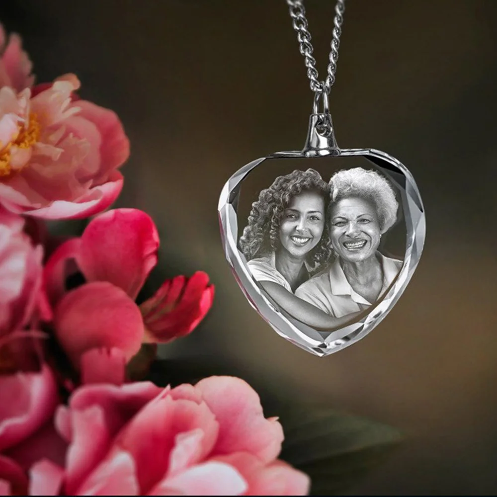 Custom Photo Necklace Heart-Shaped Pendant Custom Laser Engraved Picture Necklace Personalized Necklace Birthday Memories Gift