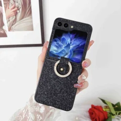 Dazzling Glitter Diamond Ring Holder Fashion Case - Chic Protection Cover for Samsung Z Flip7 (Black)