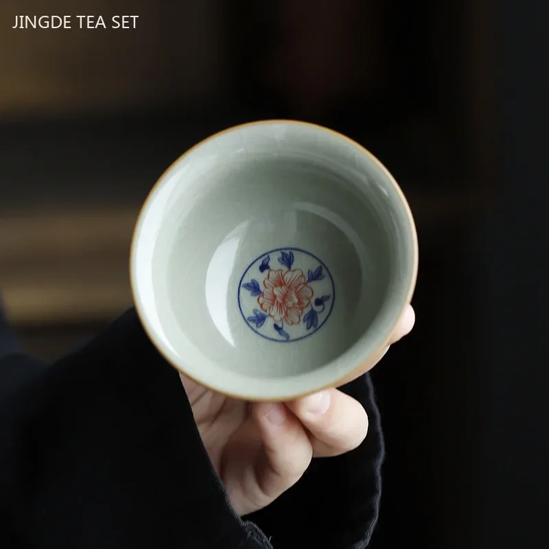 90ml Hand-painted Ceramic Teacup Household Coffee Cup Customized Exquisite Tea Cup Retro Handmade Tea Bowl Tradition Tea Sets