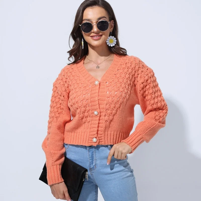 

Vintage Jacquard V-Neck Short Knitted Cardigans Women Single Breasted Loose Casual Knitted Sweaters Autumn Winter Warm Cardigans