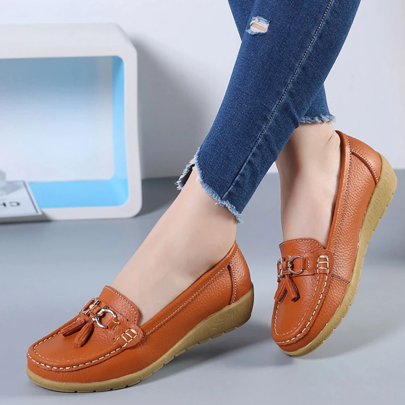 Spring Women's Shoes Fashion Casual Shoes Genuine Leather Elegant Women's Low Heel Shoes Brand Women's Flat Shoes Sports Shoes
