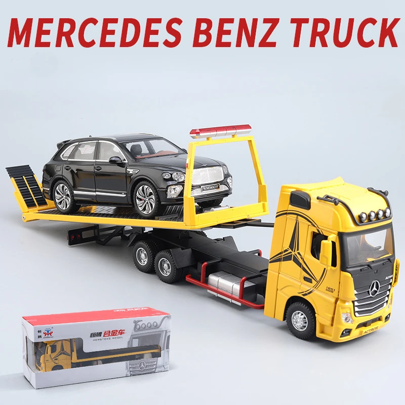 Diecast 1:24 Scala In Lega Mercedes Benz Camion Rimorchio Modello Flatbed Transporter Bambini Ragazzo Giocattolo Regalo Corsivo In Miniatura Voiture