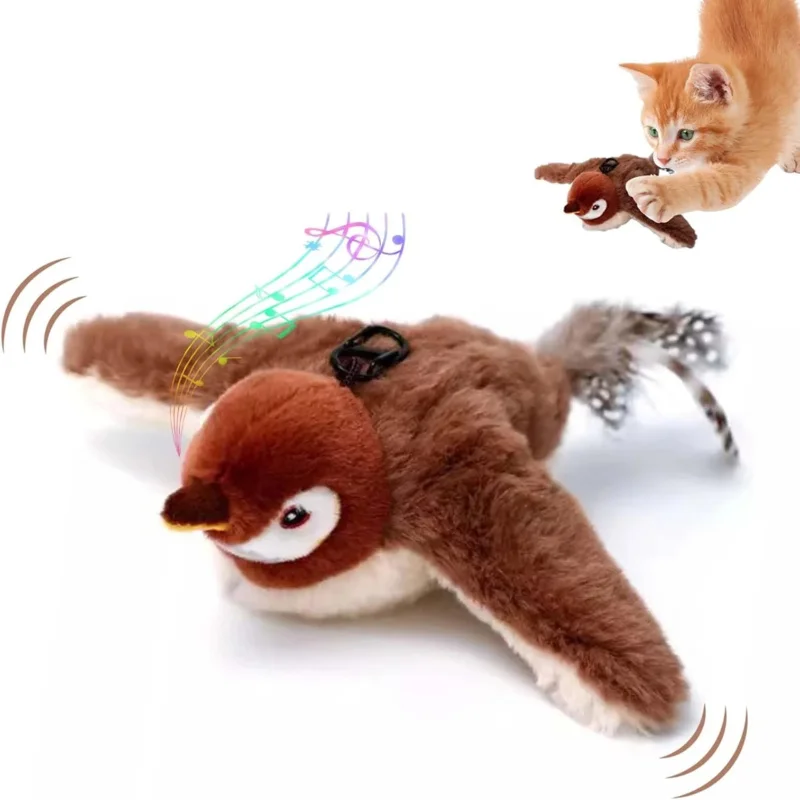 Cute Cat Hunter Interactive Shaking Sparrow Toy Rechargeable Portable Touch Activated Bird Voice Curious Teasing Stick Pet Gifts