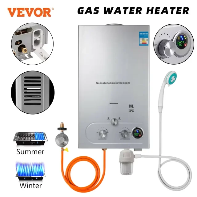 VEVOR 6L 8L 10L 12L 16L 18L GPL Portable instand chauffe-eau gaz Propane GPL mural chauffe-eau sans réservoir affichage numérique 1