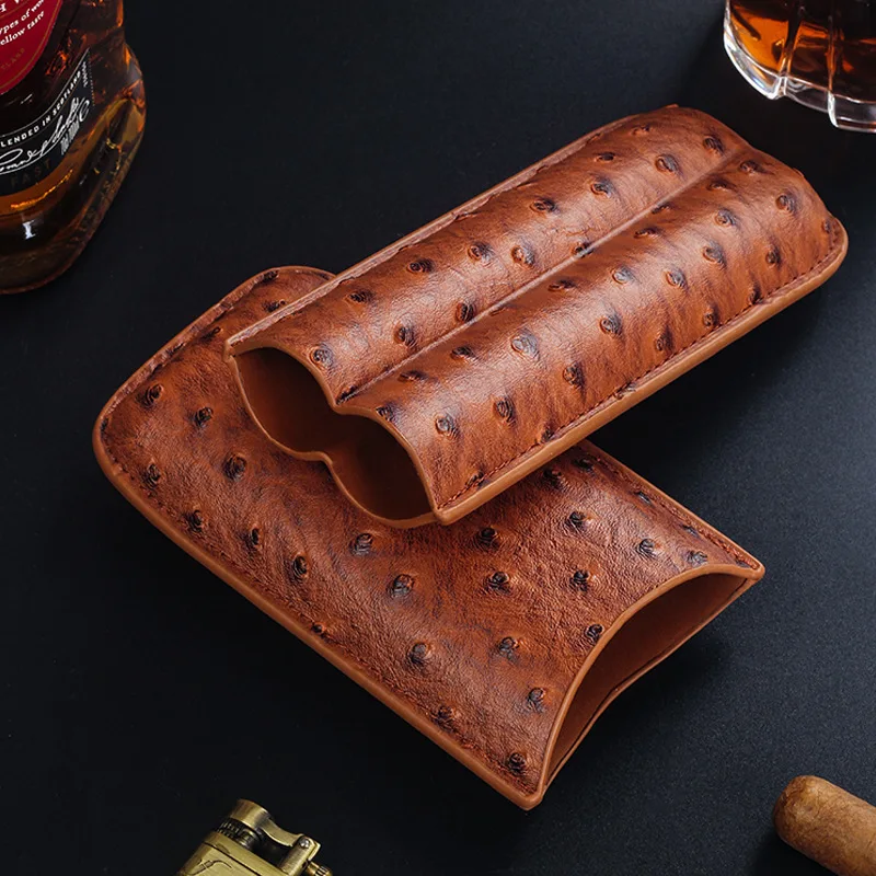 Cigar Case Cigar Humidor Holds 2 Cigars PU Leather Travel Case Smoking Accessories Men's Gift