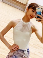 Sexy White Ballet Leotard For Women Adult Elegant Halter Neck Mesh Stitching Gymnastics Leotard Ballerina Dance Costume - Image 3