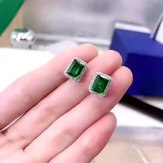 

2023 new S925 silver earrings retro emerald cut 6*8 fashion female jewelry 5A zircon factory direct sales
