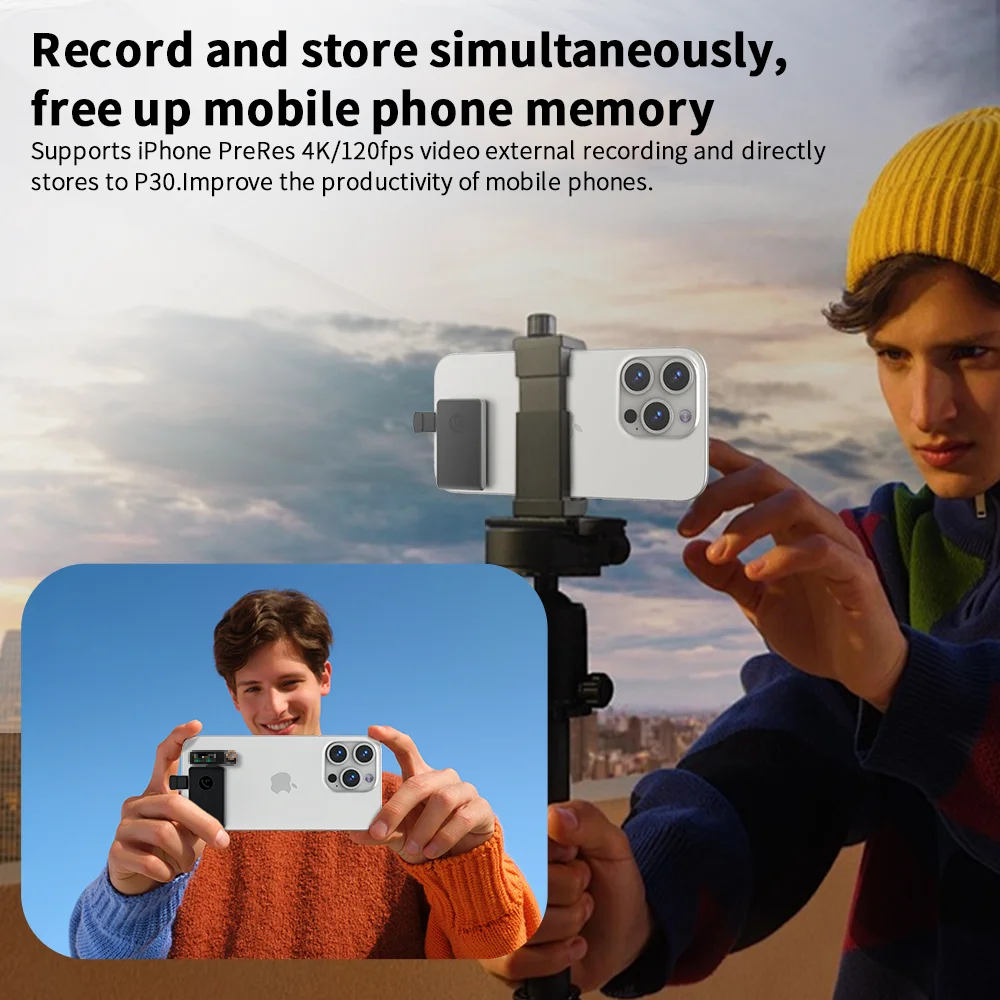 Aiffro P30 3 in 1 Portable SSD, Supports ProRes/Microphone,with PD interface, Up to 1000MB/S