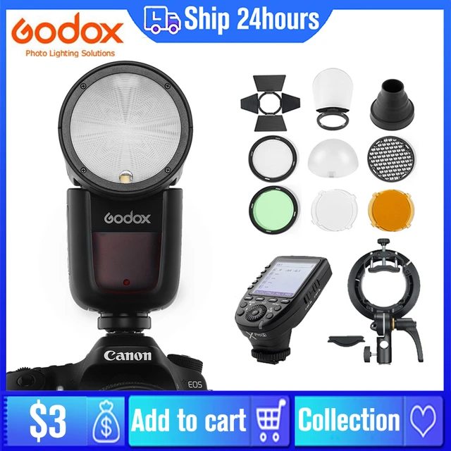  Godox V1-S - Flash de cámara de cabeza redonda Speedlite para  cámara Sony con reemplazo de batería Godox VB26 : Electrónica