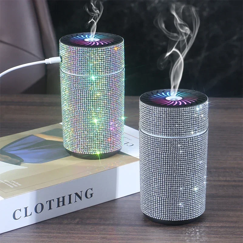 Bling Crystal Car Diffuser Humidifier with LED Light Diamond Auto Air Purifier Diffuser Air Freshener Shiny Car Accessories