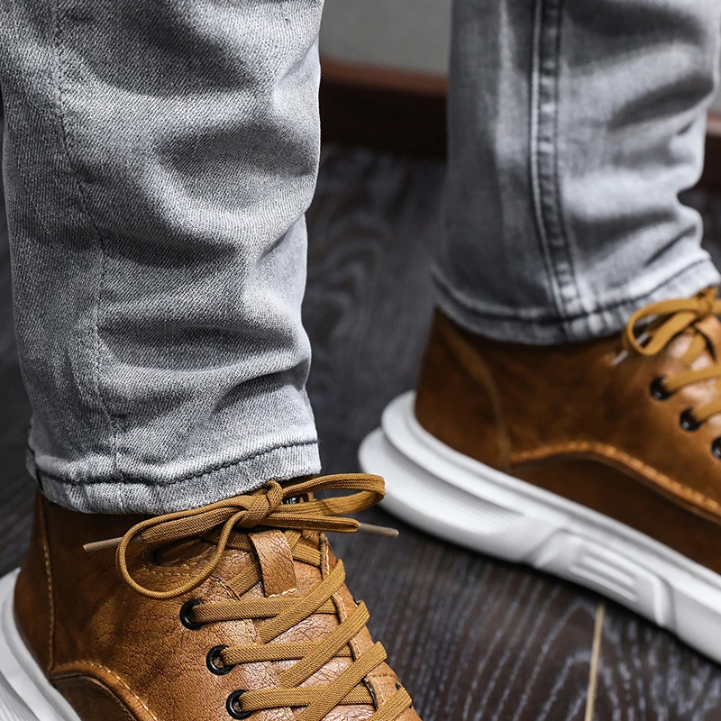 Fashion Designer Men Jeans High Quality Retro Gray Elastic Slim Fit Ripped Jeans Men Vintage Trousers Casual Denim Pants Hombre