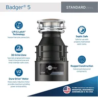 InSinkErator Badger 5 Garbage Disposal, Standard Series 1/2 HP Continuous Feed Food Waste Disposer, Black, Set of 1 2