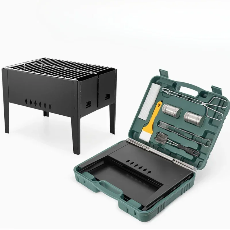 Toolbox Barbecue Stove Set Barbecue Box Full Set Folding Clip Brush Seasoning Bottle Camping Portable