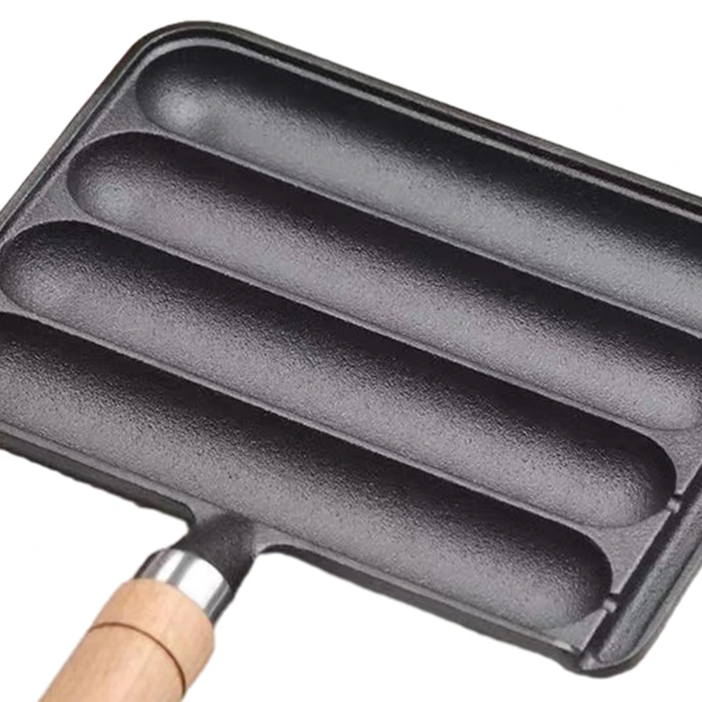 Cast Iron Home Pre Seasoned Grilled Sausage Pot Easy Clean Square Homemade Hot Dog Mold Sausage Pan for Grilled Cooking