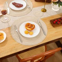 Set of 6 Round Placemats and Coasters Braided Woven Place Mats Washable Heat Resistant Table Mats and Coasters for Dining Table 6