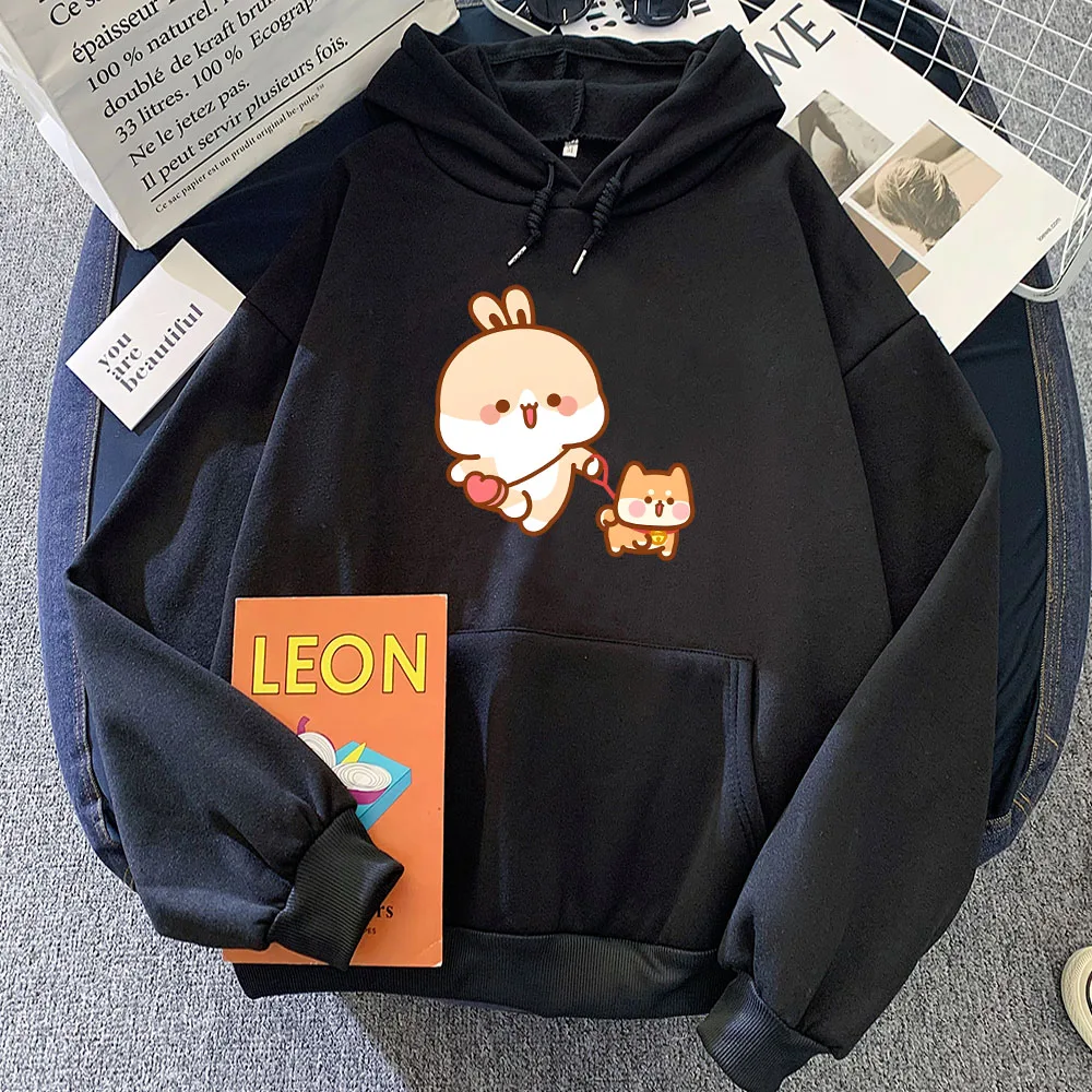 Cute Rabbit and Carrot Hoodies Winter Long Sleeve Women/Men Cartoon Sweatshirts Fleece Cute Graphic Print Pullovers with Pocket