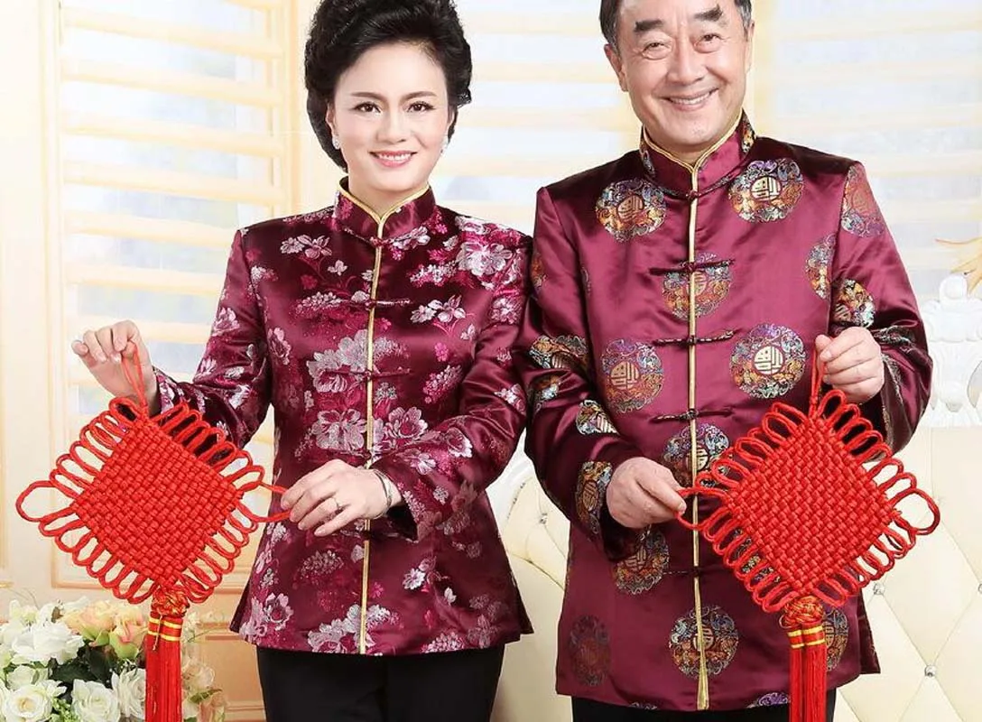 Wholesale Chinese Traditional Men Women Tang Suit Satin Embroidered Flowers Jacket Birthday New Year Party Vintage Casual Coat