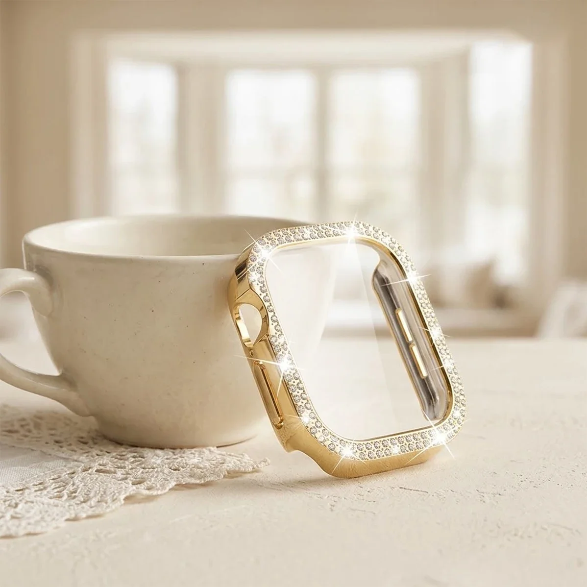 Diamond-Embellished Apple Watch Case with Screen Protector