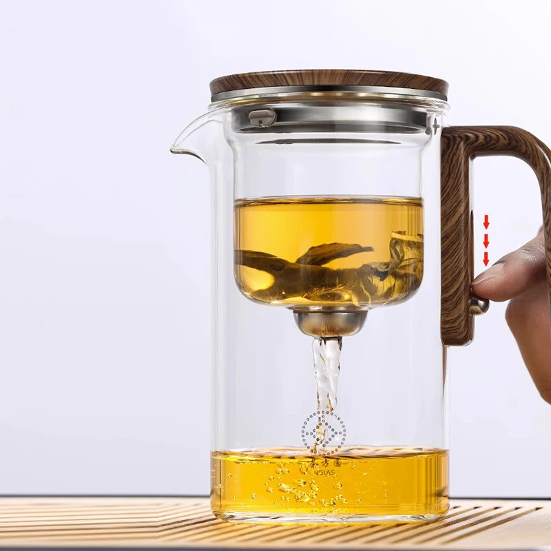 520ML Glass Teapot Home One-Button Tea Water Separation Filter Tea Pot Natural Bamboo Drain Tray Kung Fu Set tea filter bags