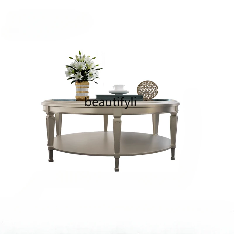 

Light Luxury Corner Table Living Room American Solid Wood Tempered Glass Creative Designer round Side Table