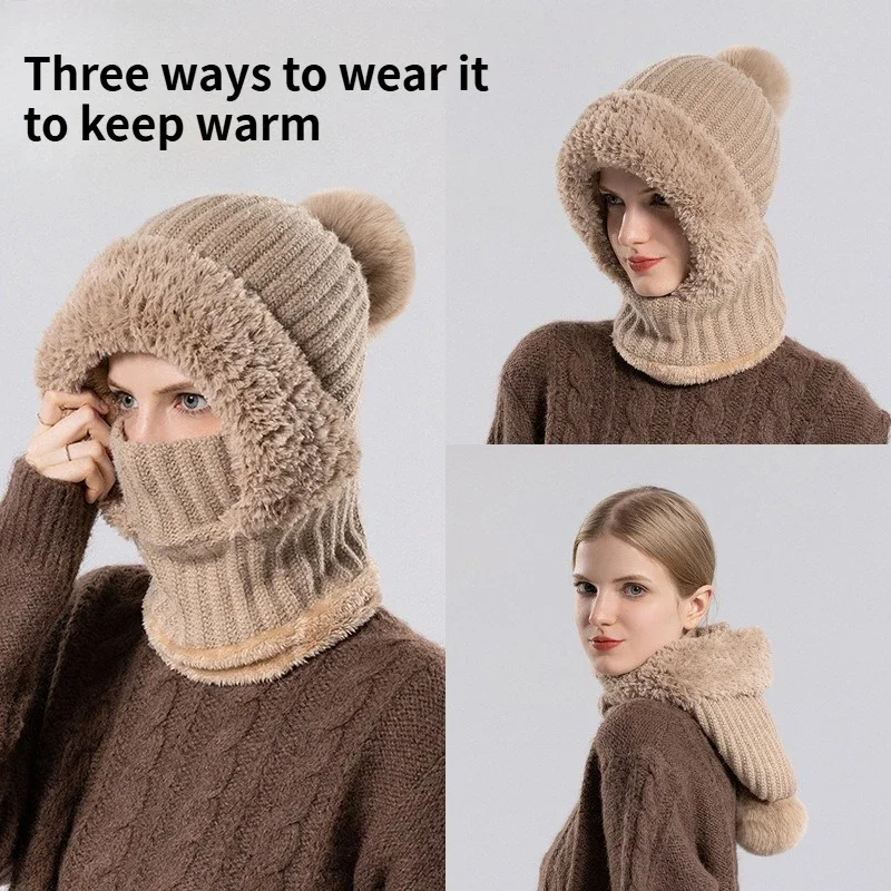 Hot Selling All-in-one Winter Warm Outdoor Hiking Plush Knitted Hat Outdoor Cycling Face Neck Cover Warm Hat