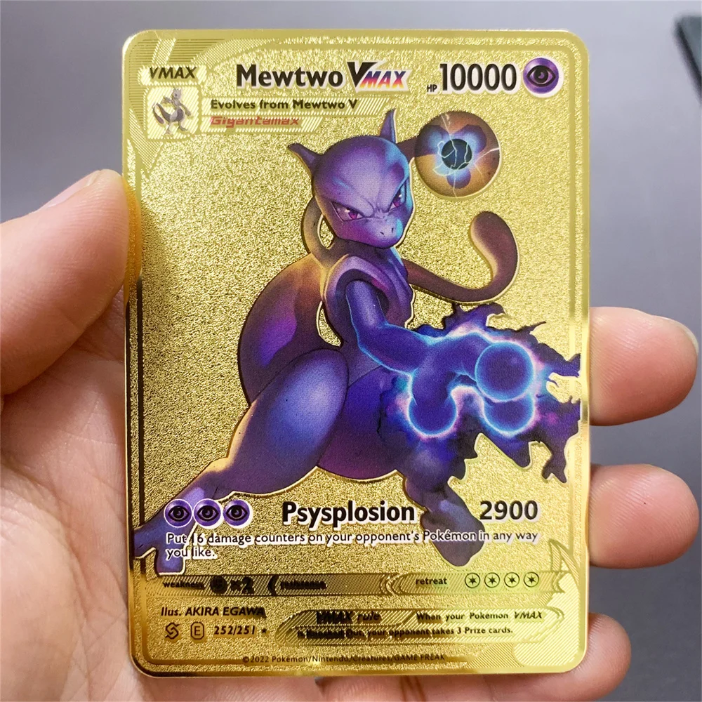 10000 Points High HP Pikachu Charizard Arceus Mewtwo Gold Black English Metal Card Vmax Mega GX V Game Collection Cards