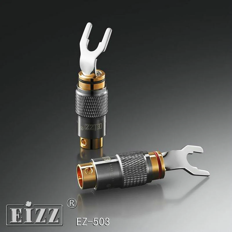 

EIZZ Hifi Audio AMP Speaker Cable Spade Y Fork Connector Banana Plug EZ-503 24K Gold Rhodium Plated Copper Screw Lock