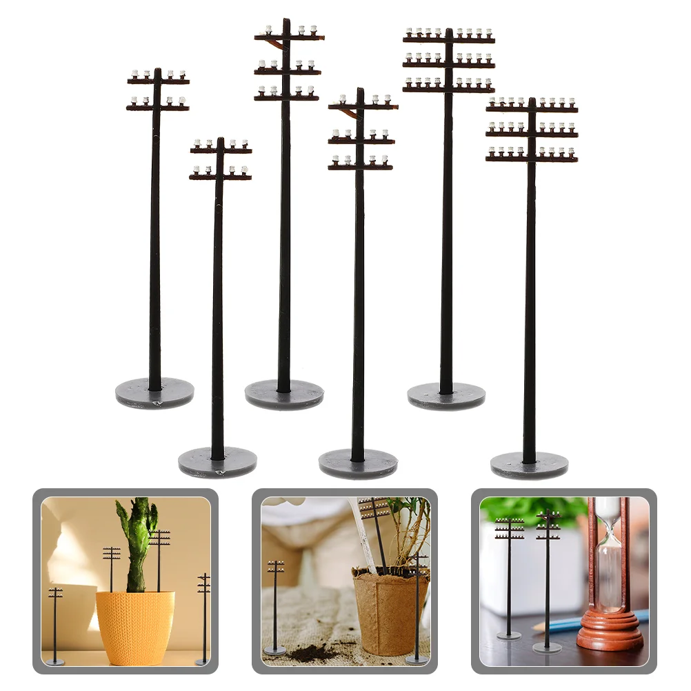 

6 Pcs Three-dimensional Micro Landscape Garden Decor Dollhouse Telegraph Poles Abs Park Decors