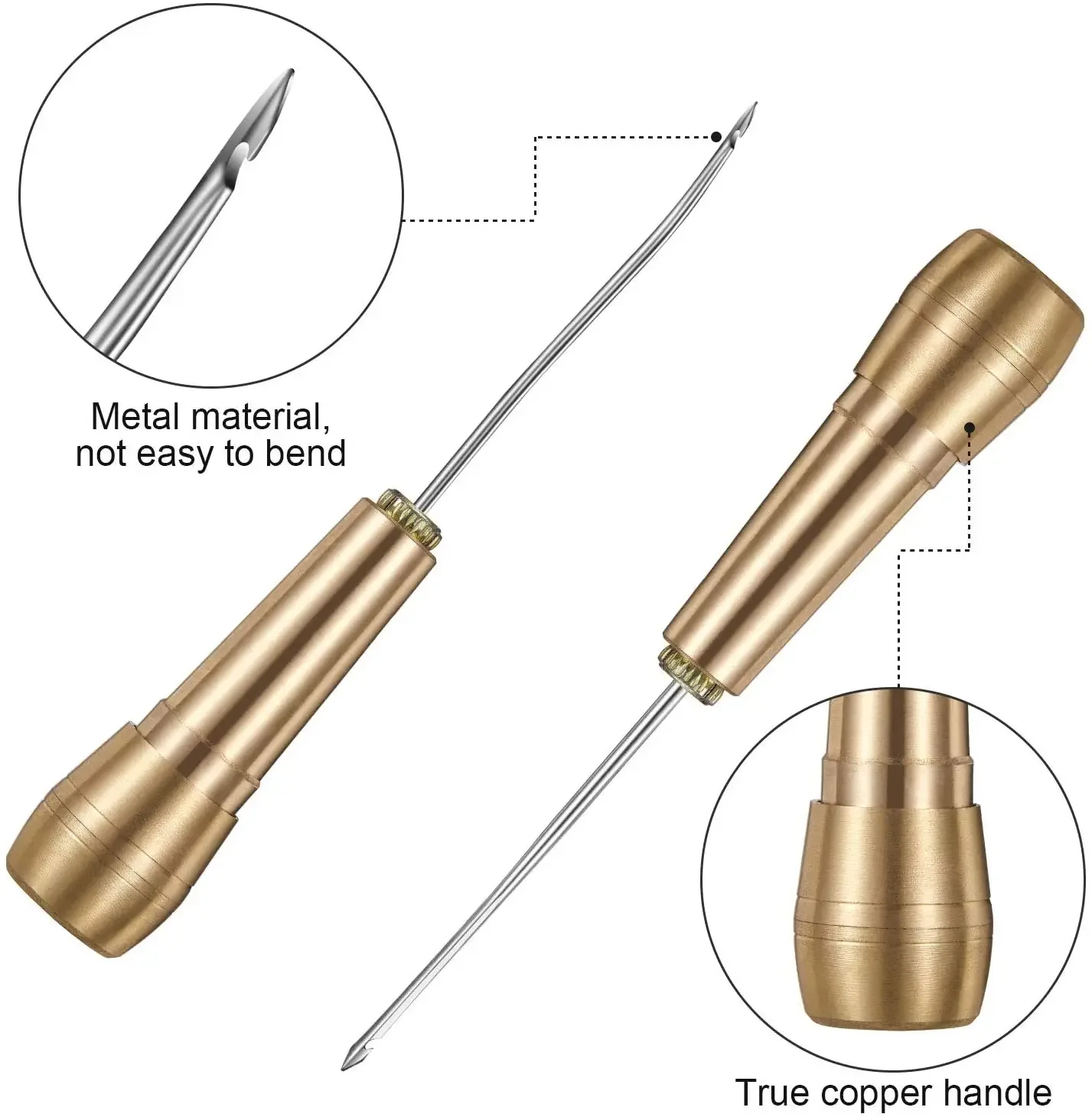 Leather Sewing Kit DIY Leather Sewing Awl Needle kit with Copper Handle Leather Shoes Repairing Tool w/ Black/Brown/White Thread - Image 4