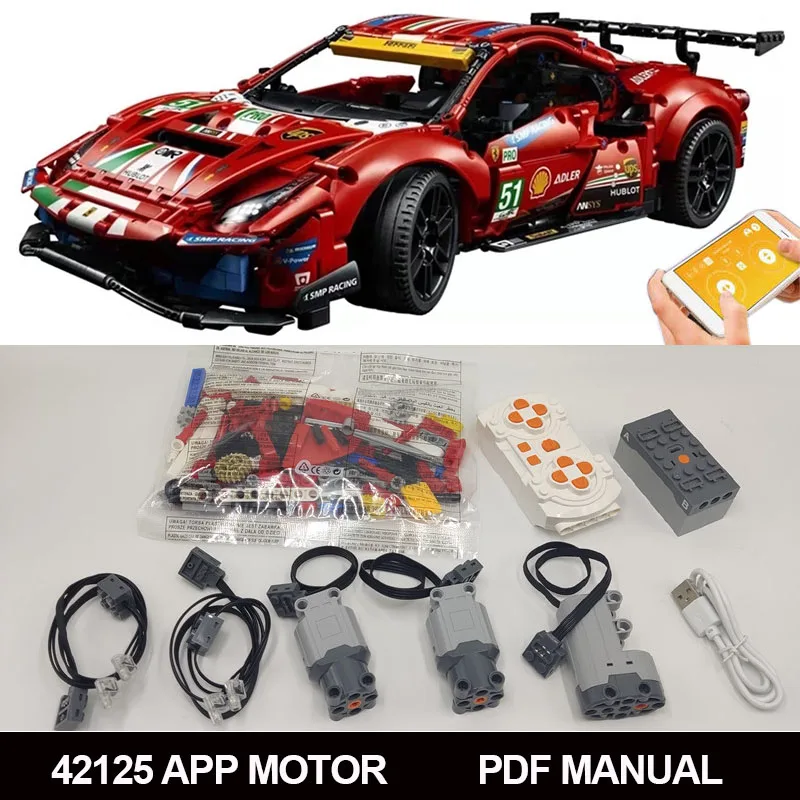 Мотор с управлением через приложение для 42125 Ferrari 488 GTE высокотехнологичные