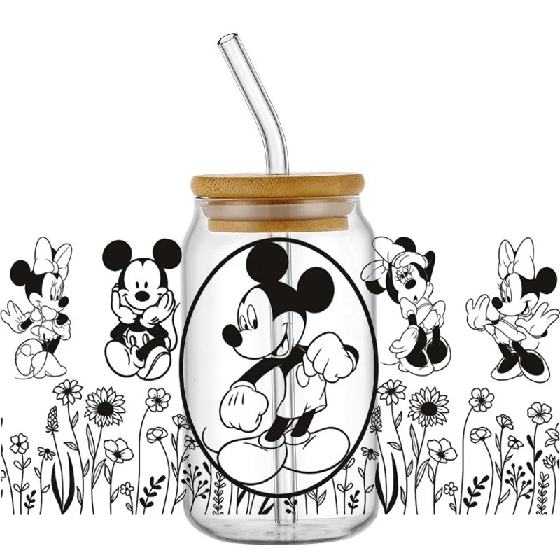 3D Waterproof UV DTF Cup Wrap Miniso Cartoon Mouse Mug DIY Transfer Sticker for 16oz Libbey Glasses