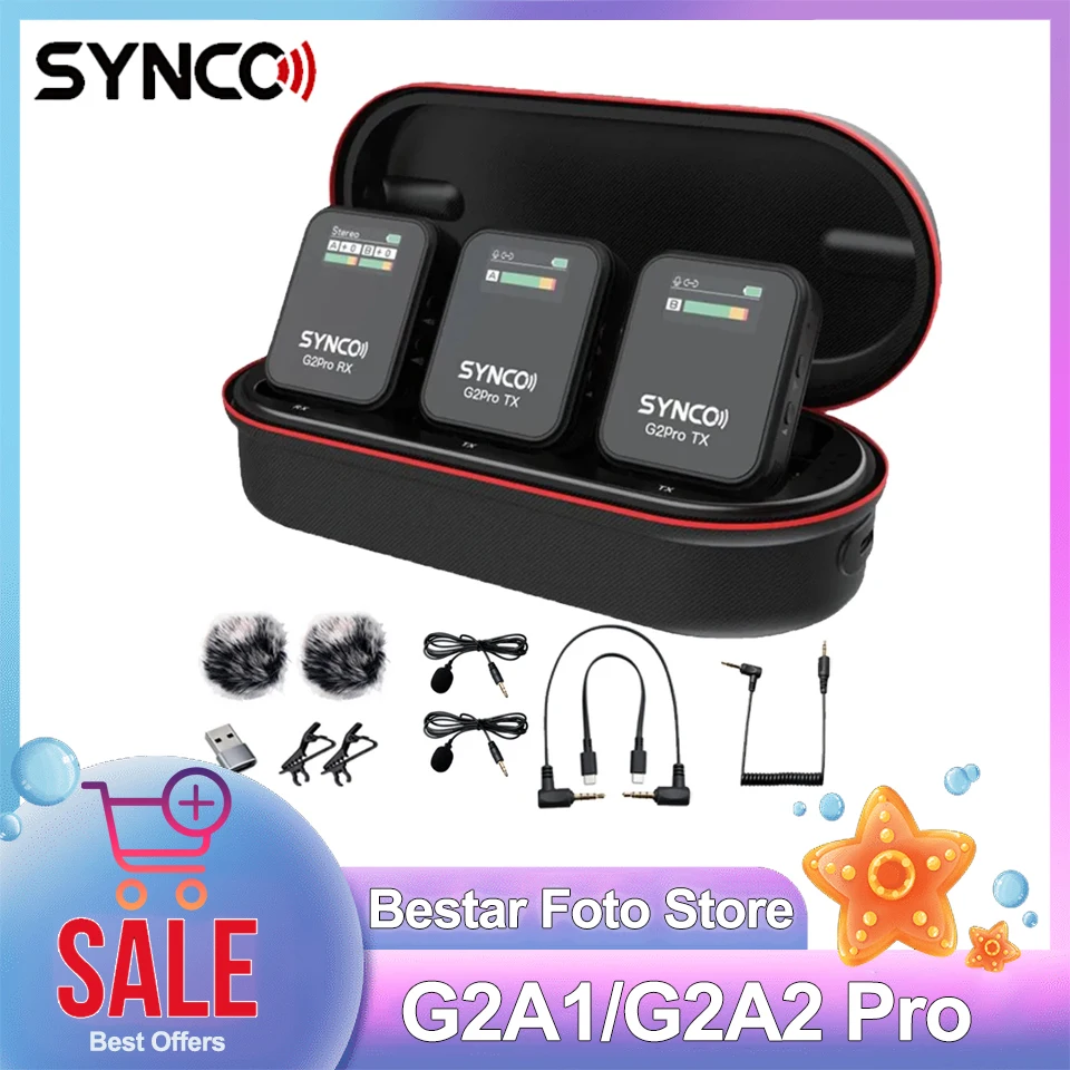 Smartphone Microfoon Camera Youtube Synco G2 SYNCO Microphone Sans Fil, G2 ( A1) Pro 2,4 G Double Revers Avec étui, 256 M, 8 H, Pour Classe En Ligne, Vlog En Direct, YouTube Pour