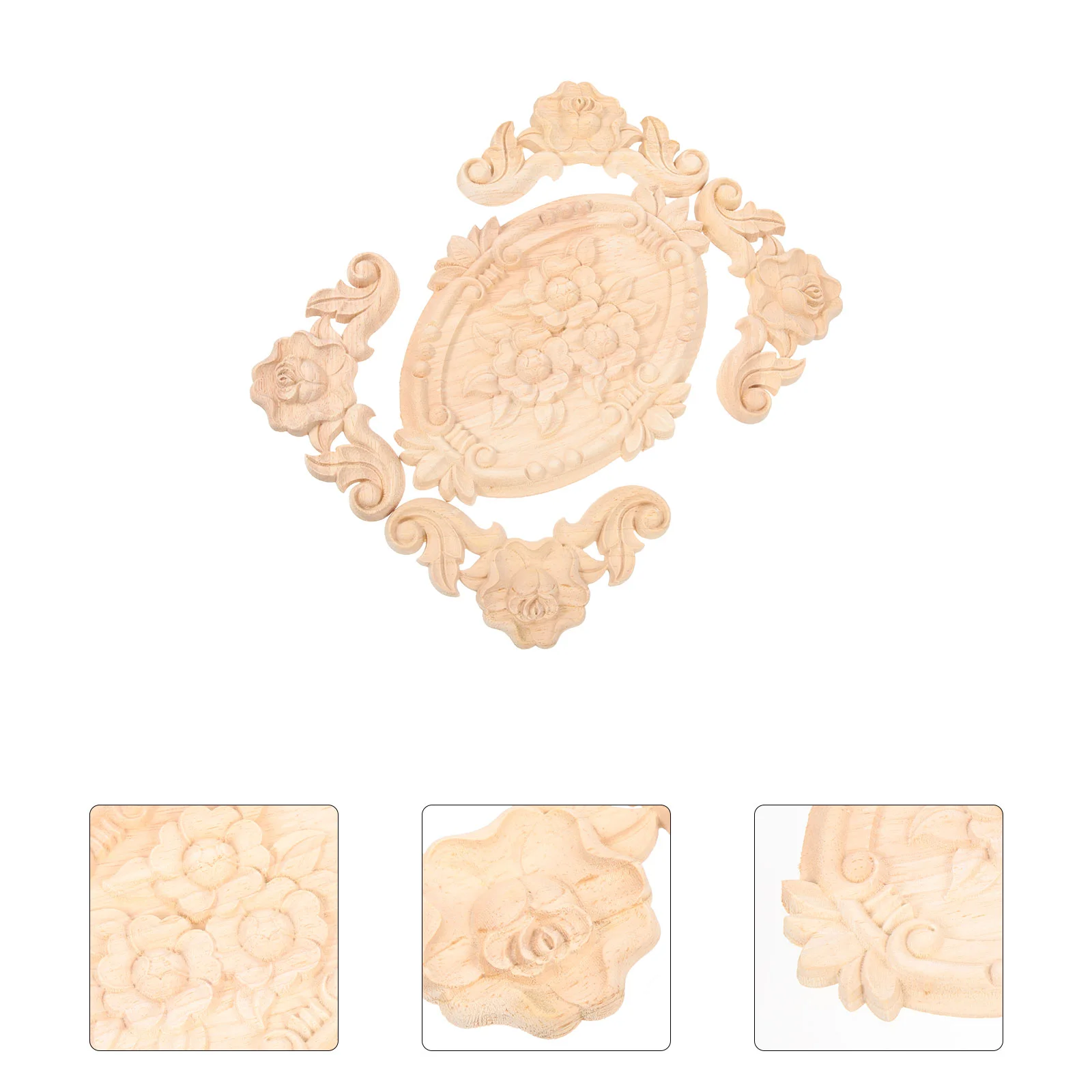 

5 Pcs Solid Wood Cabinet Engraved Decals Unpainted Onlay Applique Onlays for Furniture Corner Frame Decorative Appliques