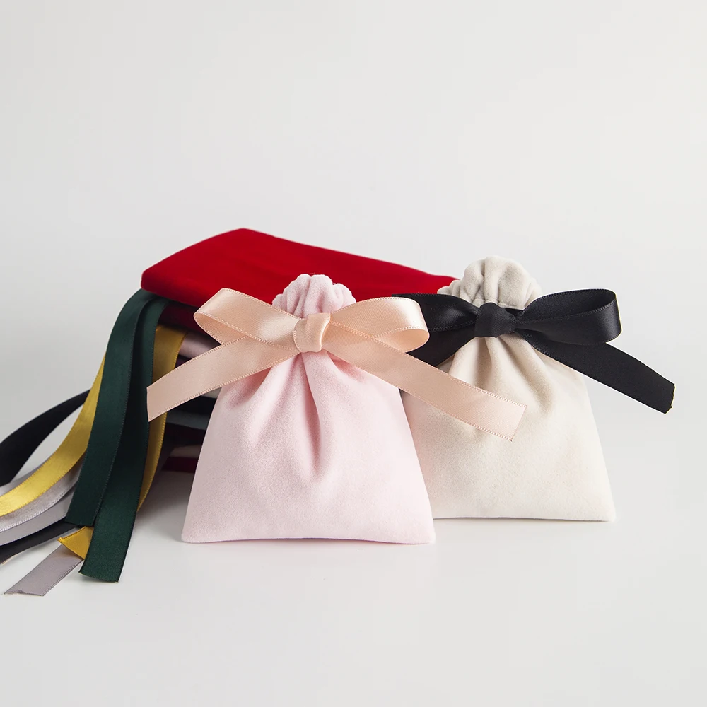 10pcs Bulk 10x12cm Jewelry Packing Ribbon Velvet Bags Gift Display Packing Storage Wedding Travel Candy Drawstring Dust Pouches