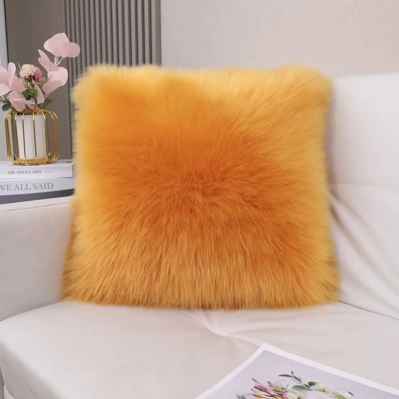 Super Soft Throw Pillows Plush Square Faux Fur Cushion Throw Pillow Rabbit Fur Cushion Luxury Warm Pillowcase Home Decors 5